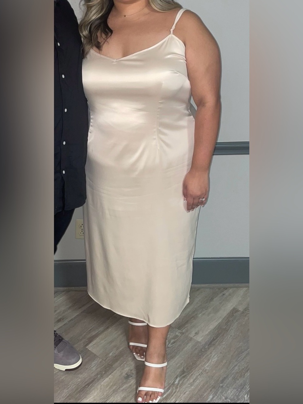 PrettyLittleThing Cream Satin Slip Midi Dress